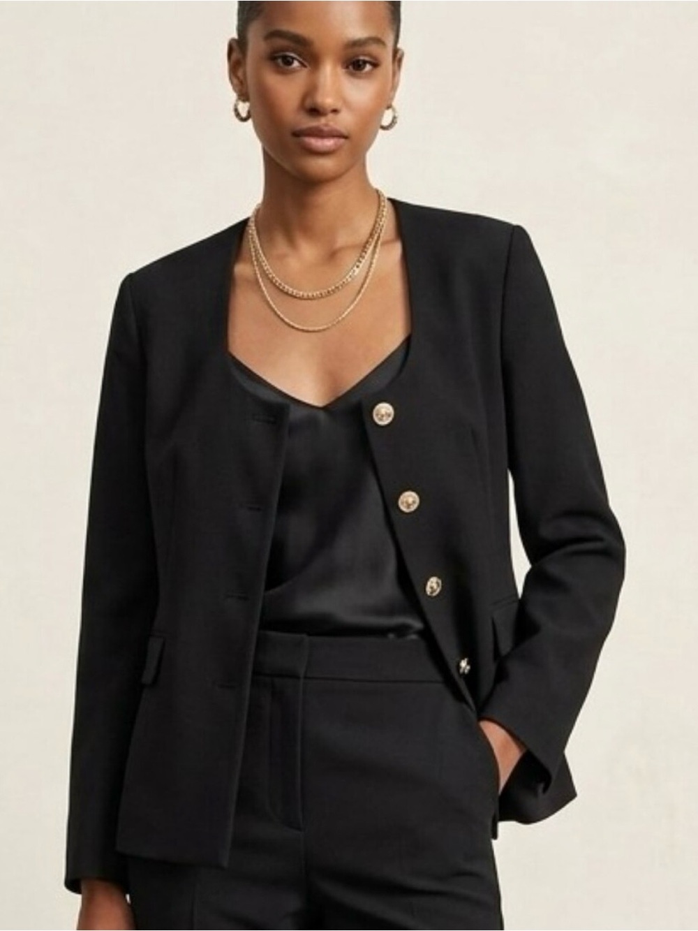 Zara Black Women's Tailored Blazer with Gold Buttons